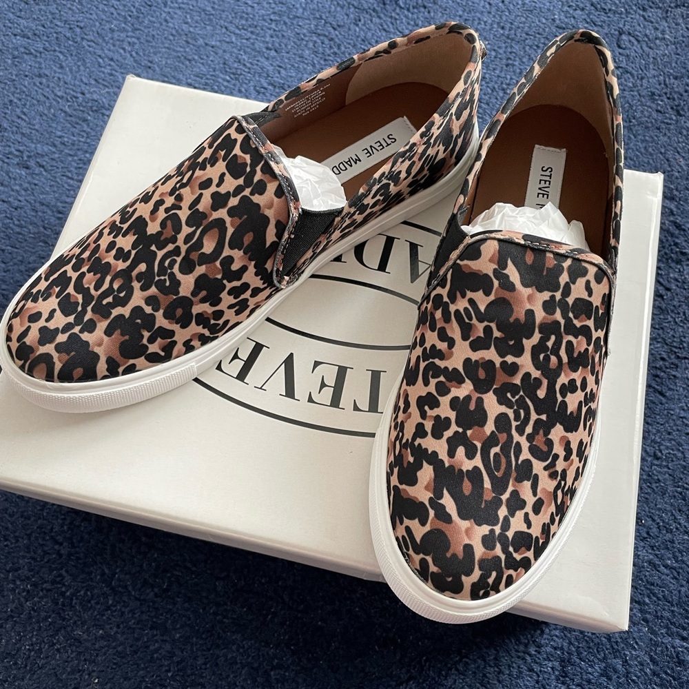 Steve Madden Leopard Print Slip-On Sneakers - Black and Tan
